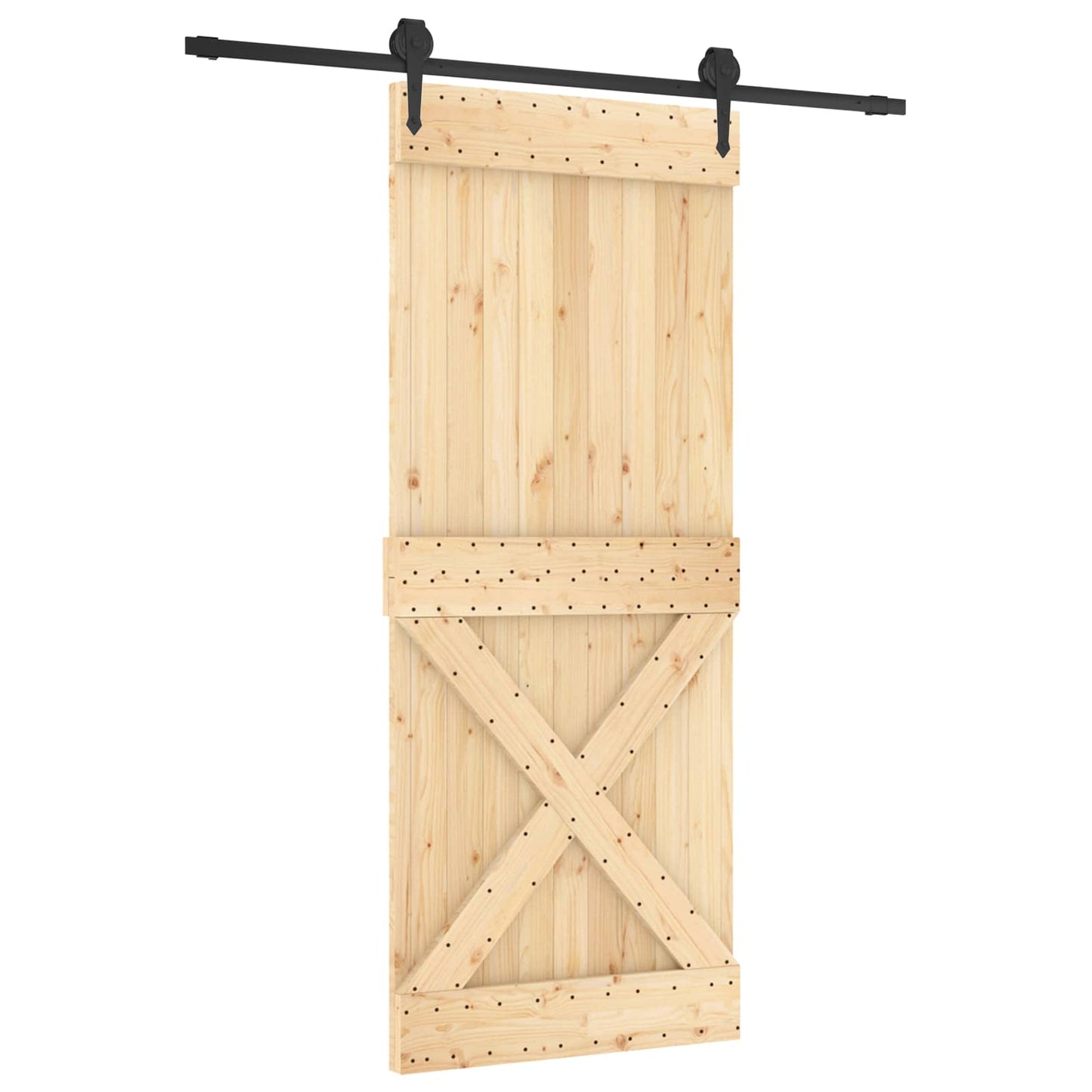 vidaXL Sliding Door Natural and Black 85 x 210 cm Solid Pine Wood