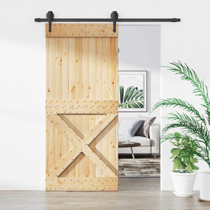 vidaXL Sliding Door Natural and Black 90 x 210 cm Solid Pine Wood
