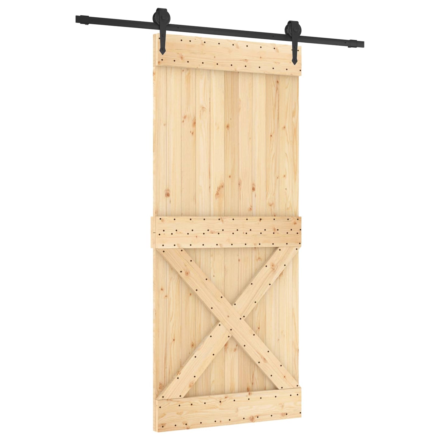 vidaXL Sliding Door Natural and Black 90 x 210 cm Solid Pine Wood