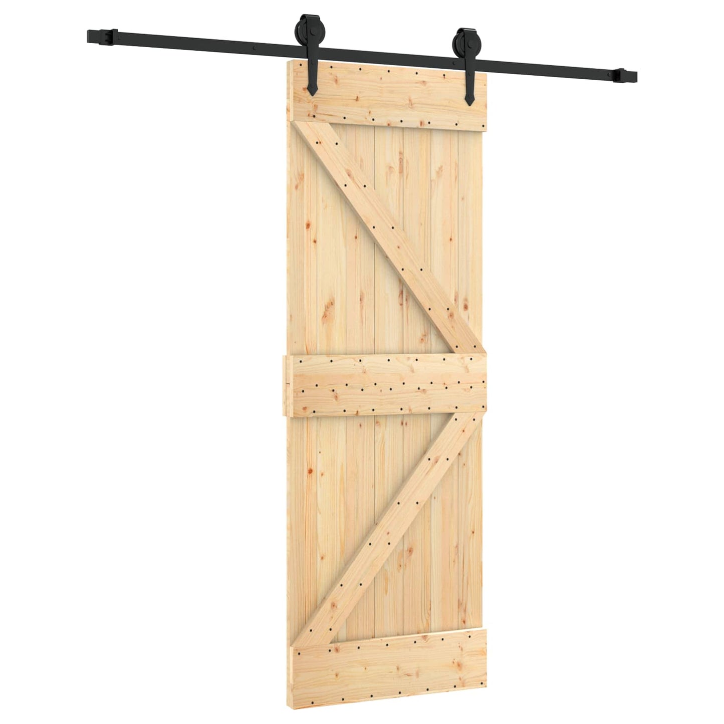 vidaXL Sliding Door Natural and Black 70 x 210 cm Solid Pine Wood