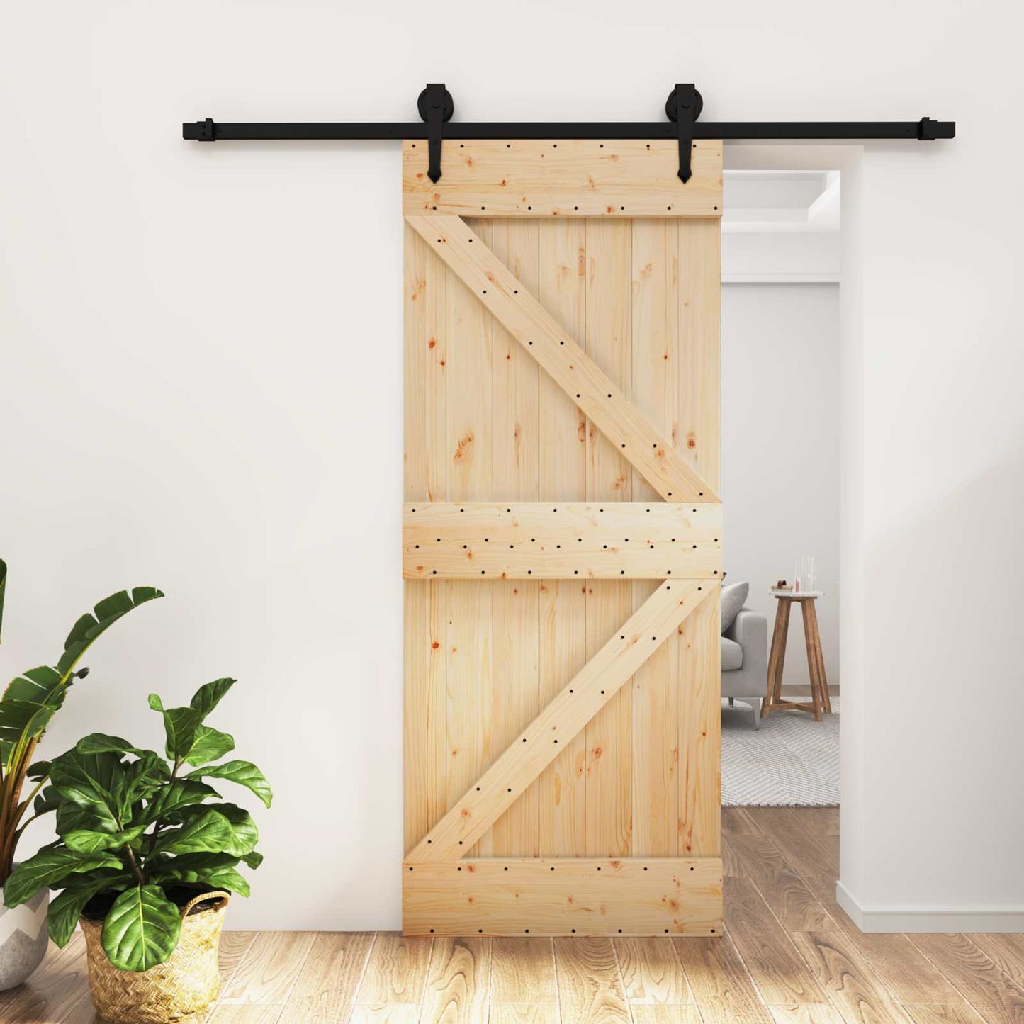 vidaXL Sliding Door Natural and Black 85 x 210 cm Solid Pine Wood
