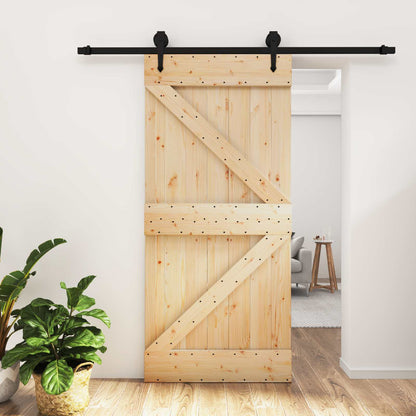vidaXL Sliding Door Natural and Black 95 x 210 cm Solid Pine Wood