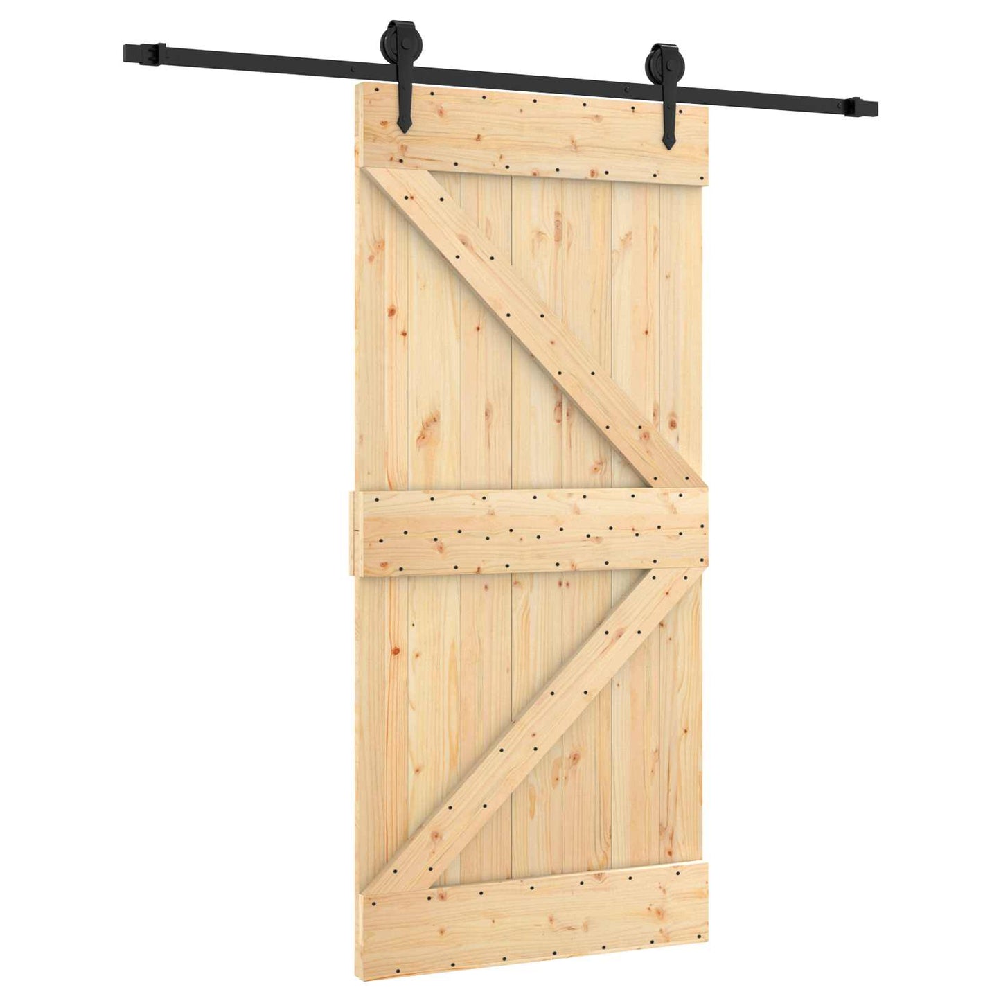 vidaXL Sliding Door Natural and Black 95 x 210 cm Solid Pine Wood