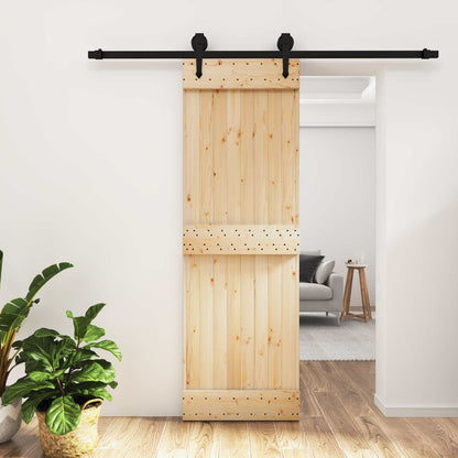 vidaXL Sliding Door Natural and Black 70 x 210 cm Solid Pine Wood