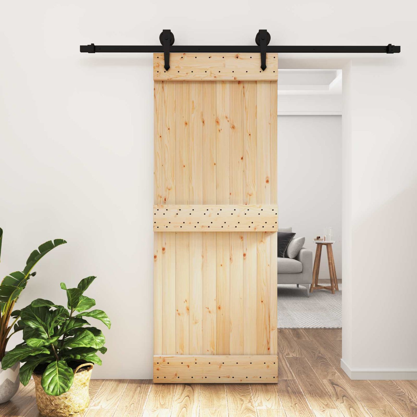 vidaXL Sliding Door Natural and Black 80 x 210 cm Solid Pine Wood