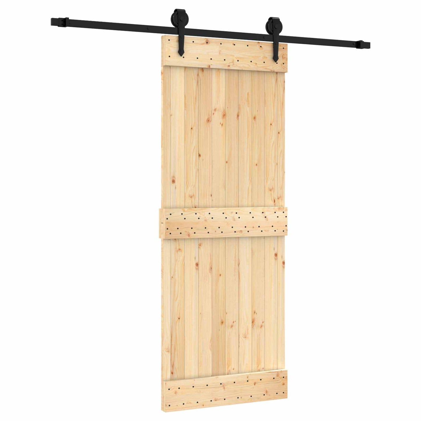 vidaXL Sliding Door Natural and Black 80 x 210 cm Solid Pine Wood
