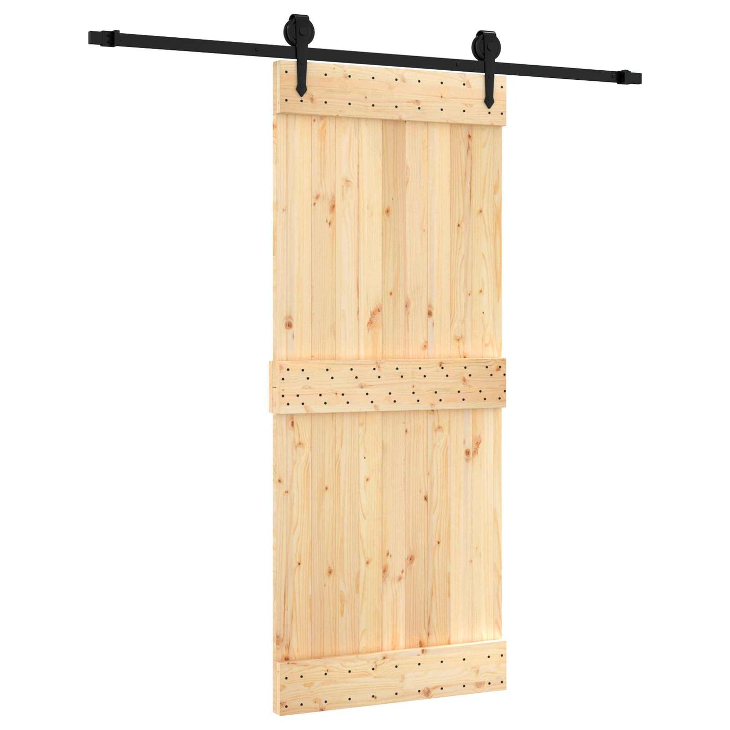 vidaXL Sliding Door Natural and Black 85 x 210 cm Solid Pine Wood