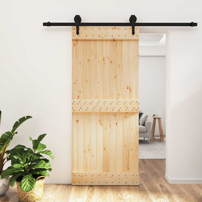 vidaXL Sliding Door Natural and Black 90 x 210 cm Solid Pine Wood