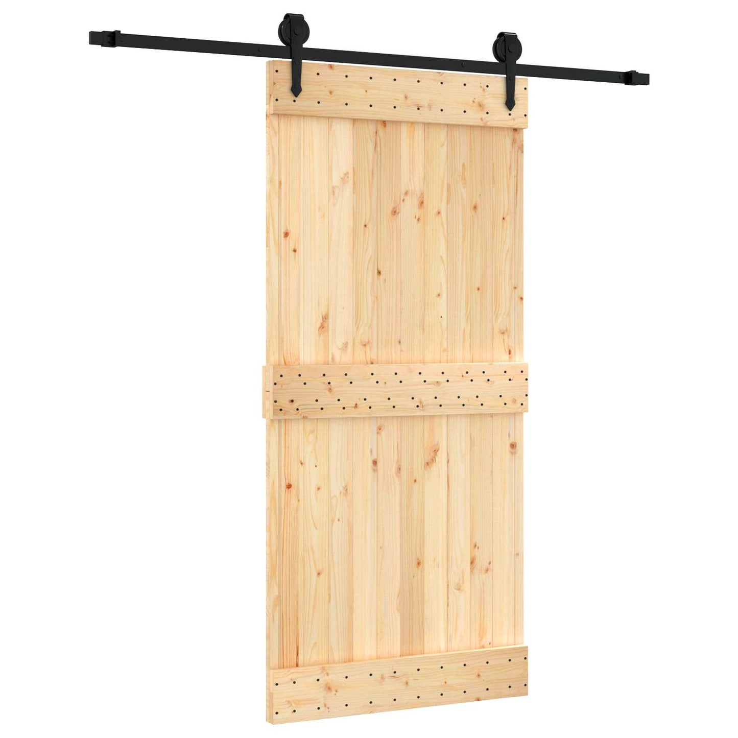 vidaXL Sliding Door Natural and Black 95 x 210 cm Solid Pine Wood