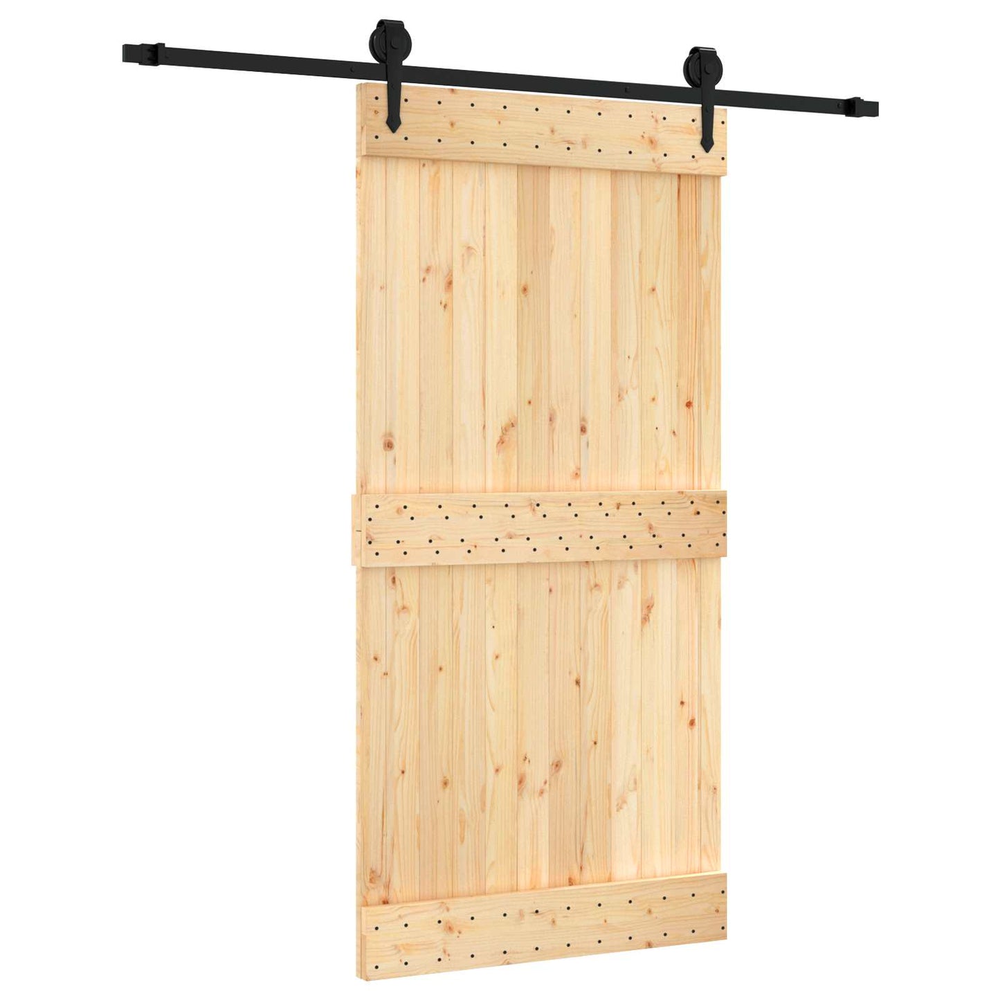 vidaXL Sliding Door Natural and Black 100 x 210 cm Solid Pine Wood