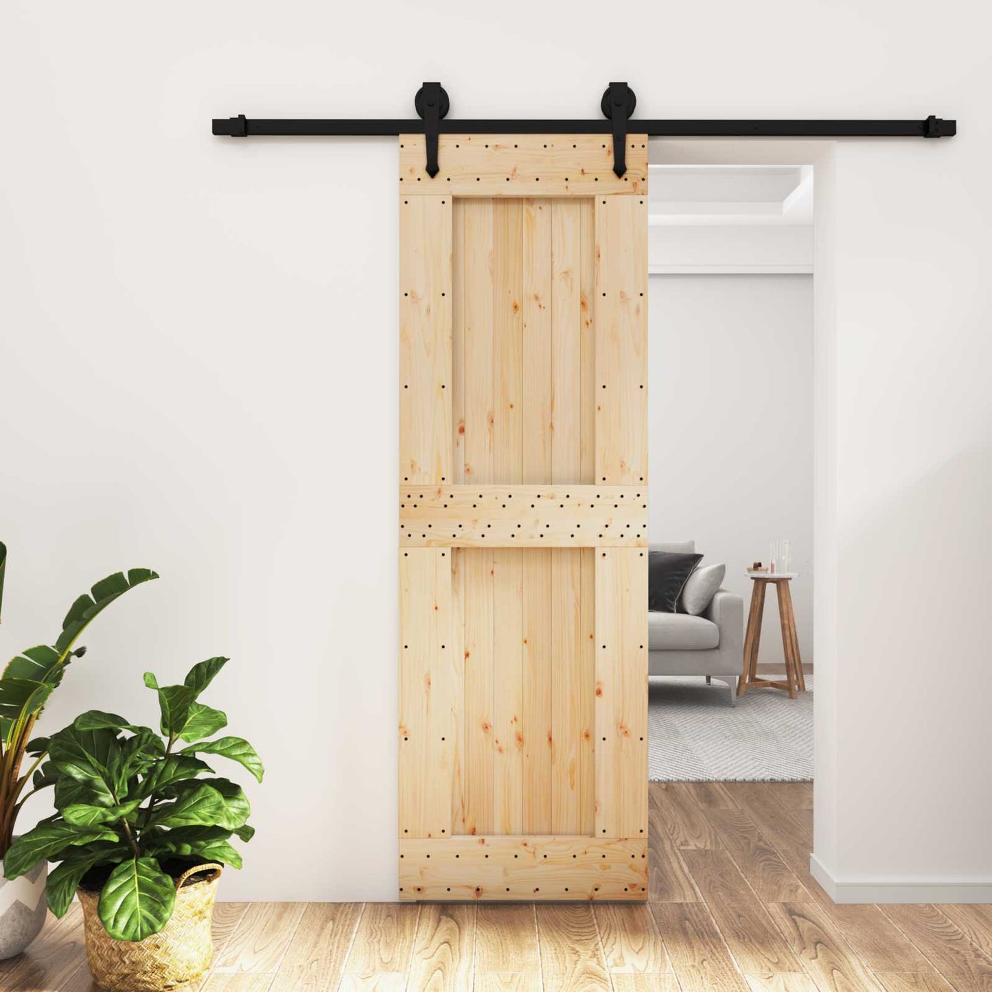vidaXL Sliding Door Natural and Black 70 x 210 cm Solid Pine Wood