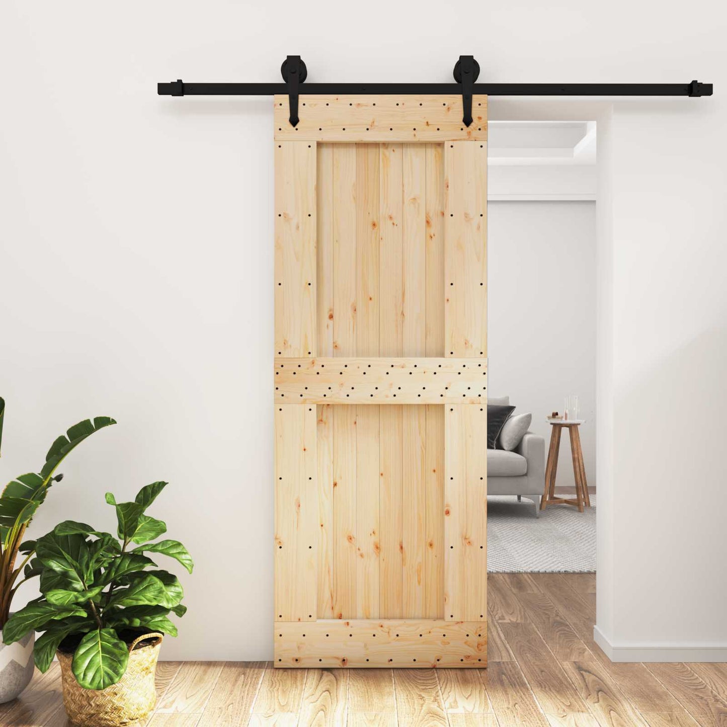 vidaXL Sliding Door Natural and Black 80 x 210 cm Solid Pine Wood