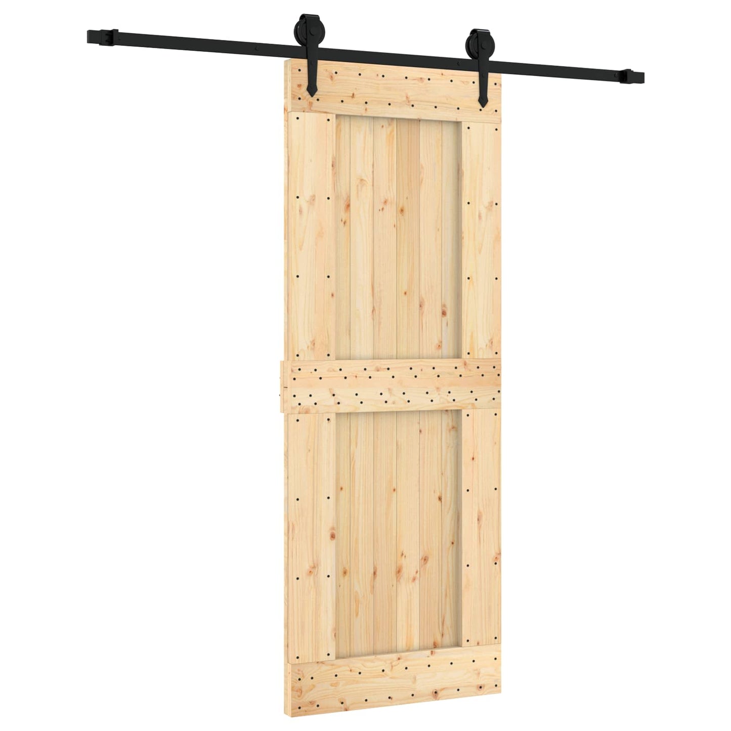 vidaXL Sliding Door Natural and Black 80 x 210 cm Solid Pine Wood