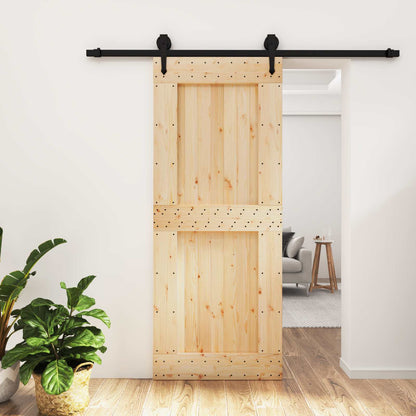 vidaXL Sliding Door Natural and Black 85 x 210 cm Solid Pine Wood