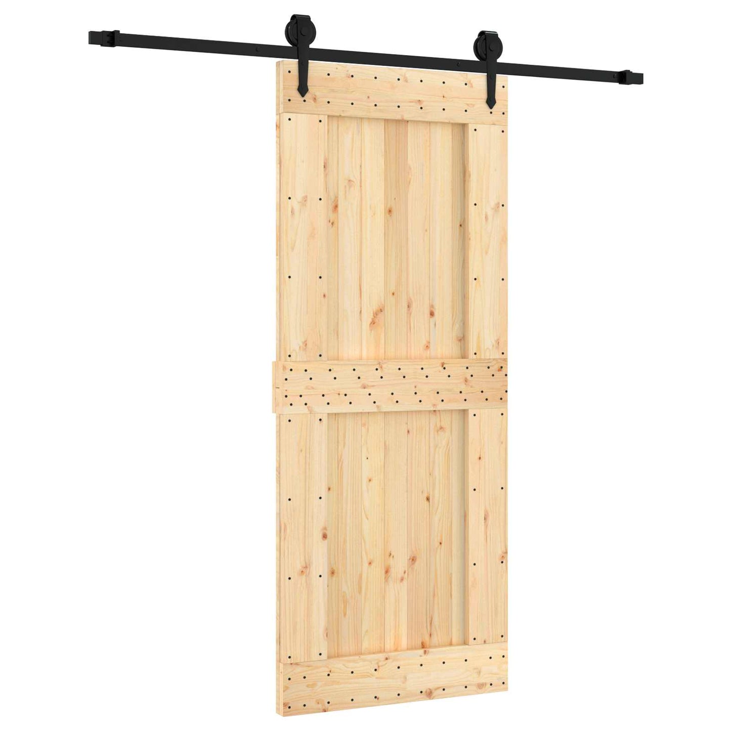vidaXL Sliding Door Natural and Black 85 x 210 cm Solid Pine Wood