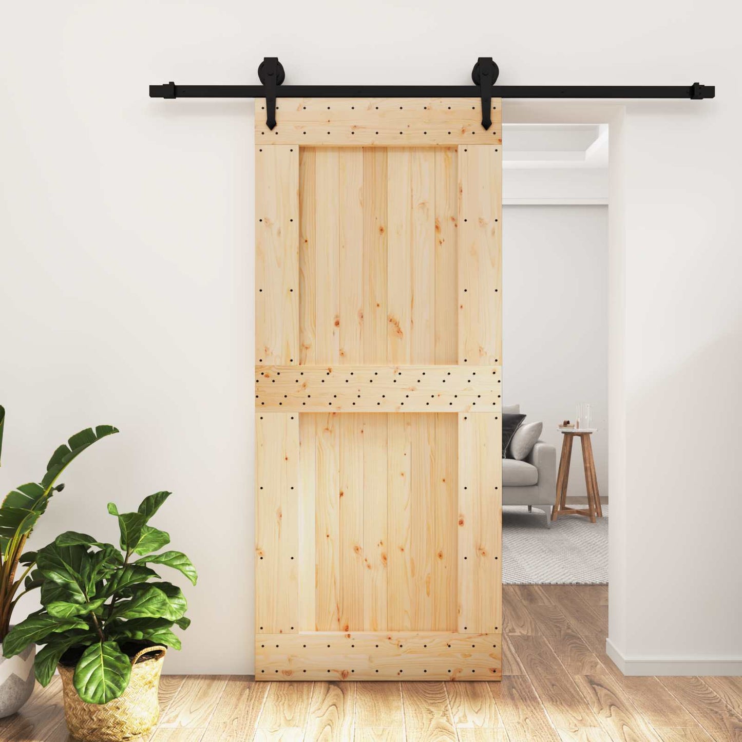 vidaXL Sliding Door Natural and Black 90 x 210 cm Solid Pine Wood
