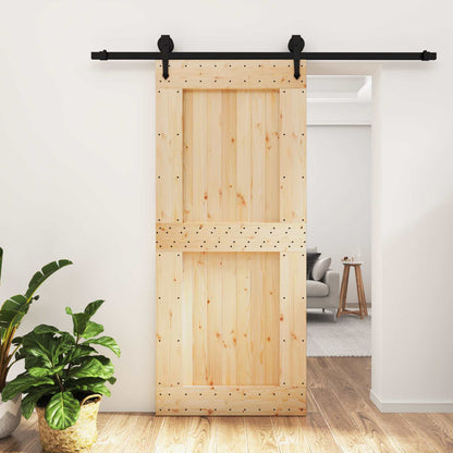 vidaXL Sliding Door Natural and Black 90 x 210 cm Solid Pine Wood