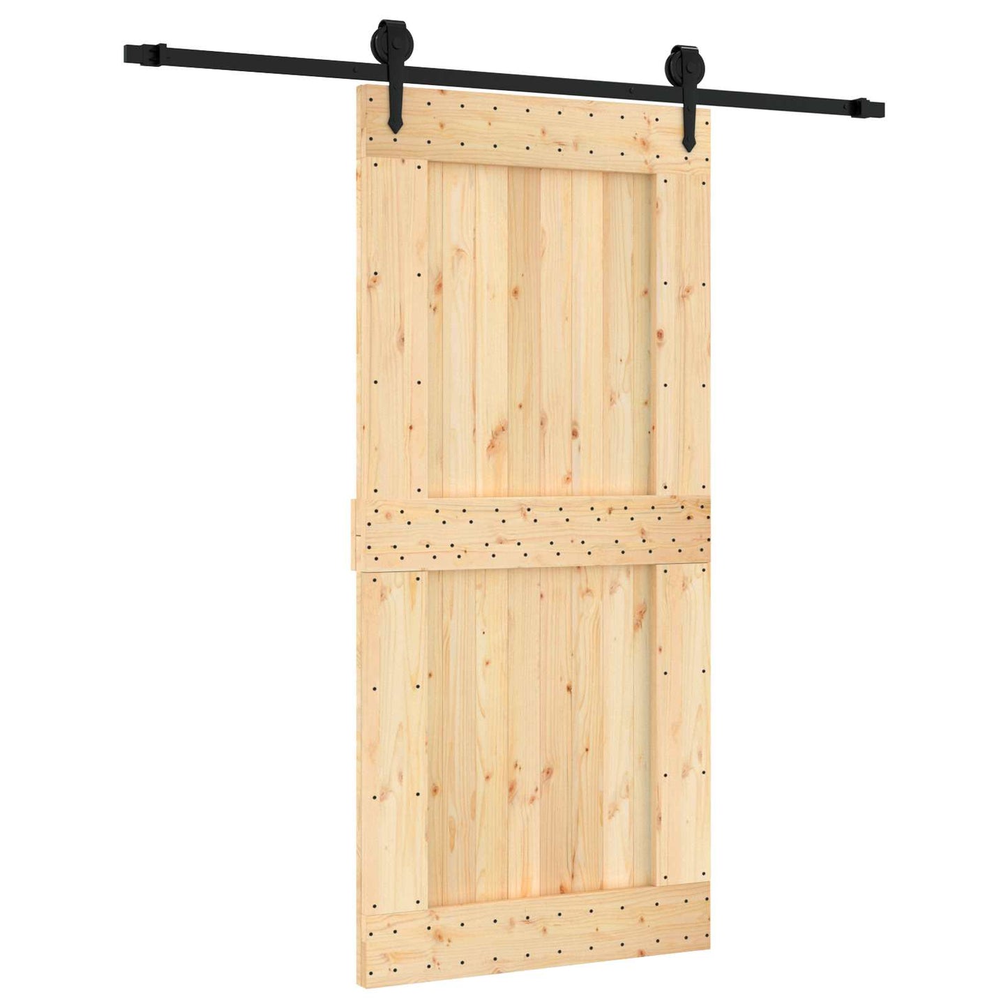 vidaXL Sliding Door Natural and Black 95 x 210 cm Solid Pine Wood