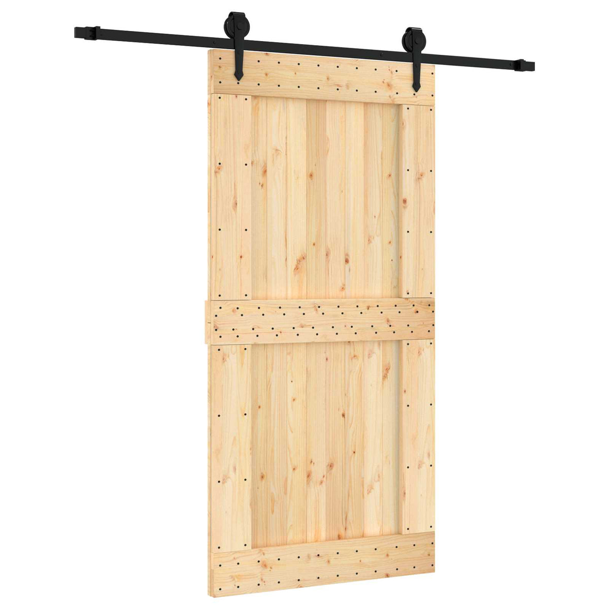 vidaXL Sliding Door Natural and Black 100 x 210 cm Solid Pine Wood