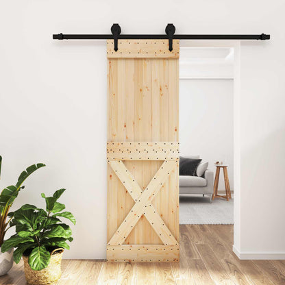 vidaXL Sliding Door Natural and Black 70 x 210 cm Solid Pine Wood