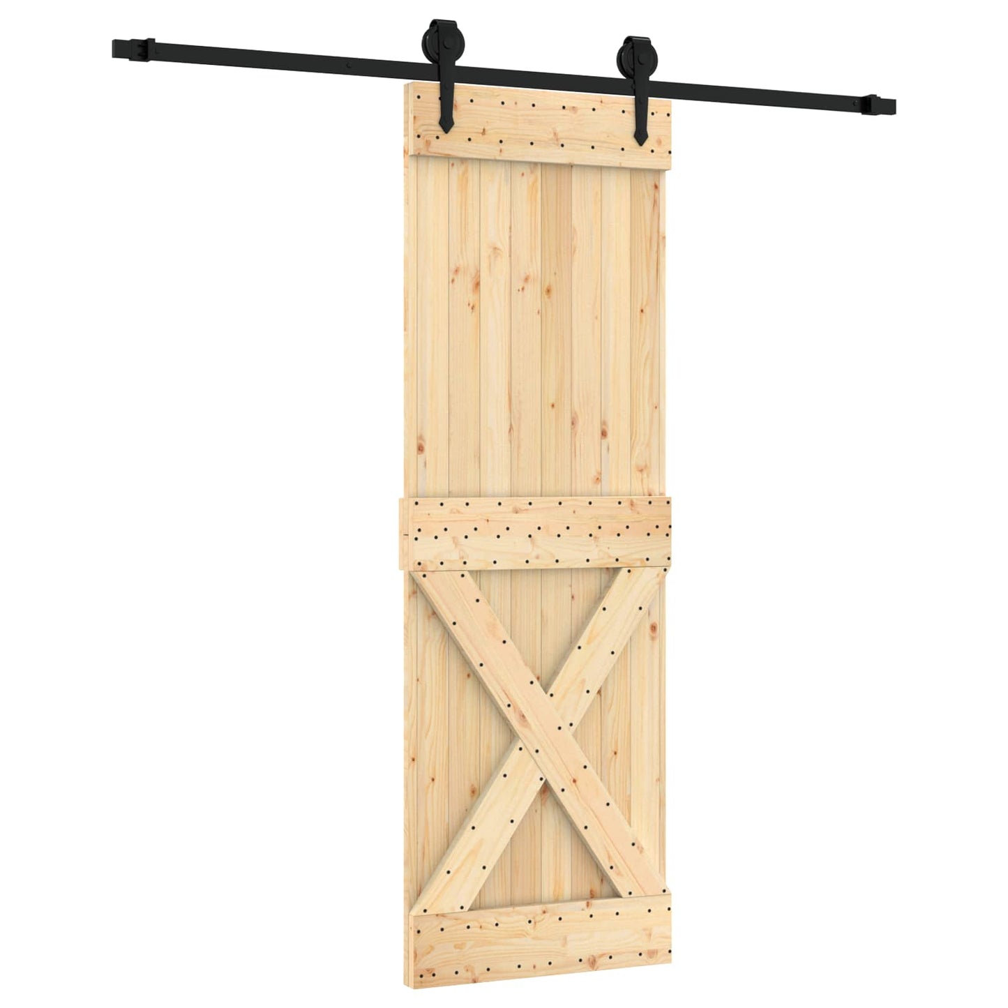 vidaXL Sliding Door Natural and Black 70 x 210 cm Solid Pine Wood
