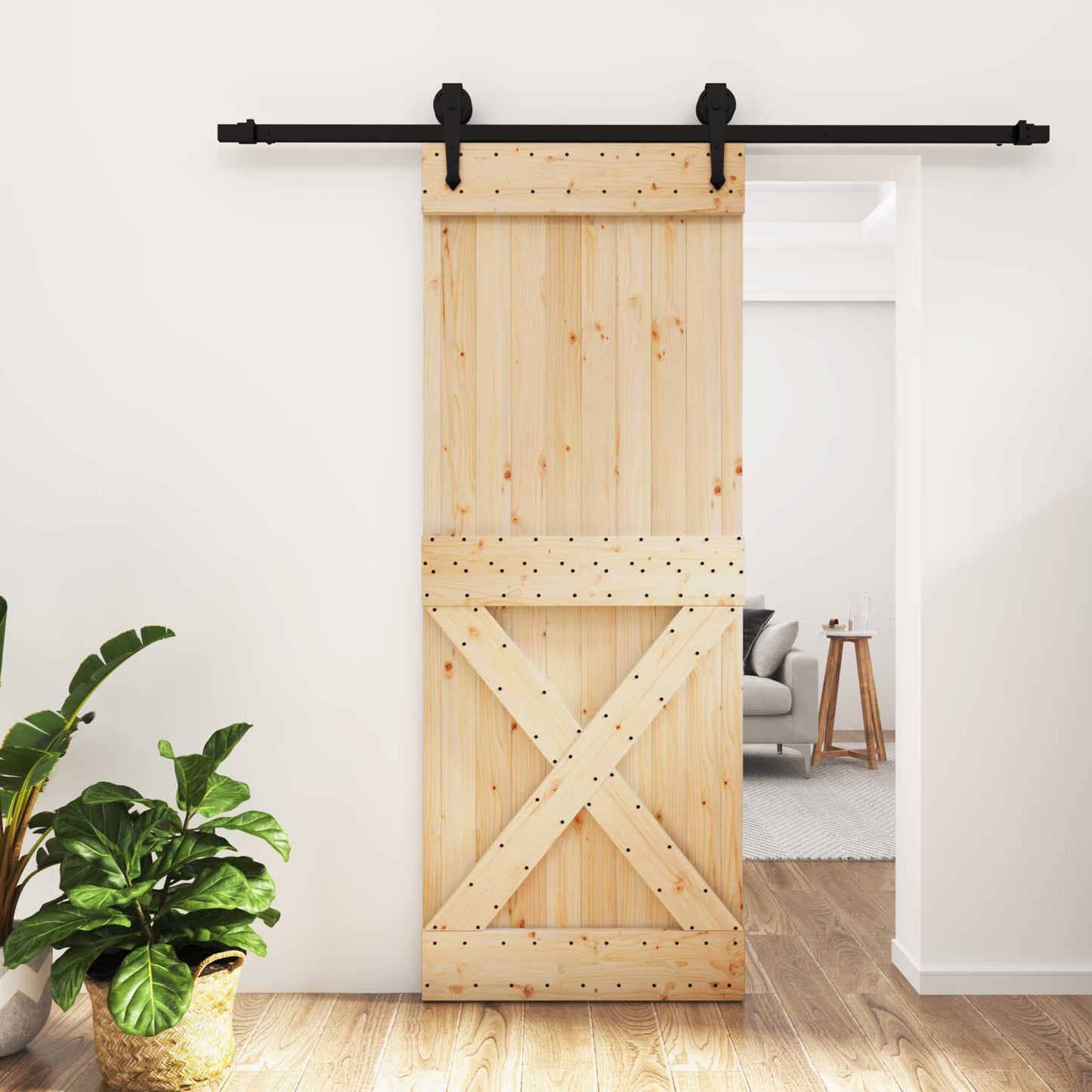 vidaXL Sliding Door Natural and Black 80 x 210 cm Solid Pine Wood
