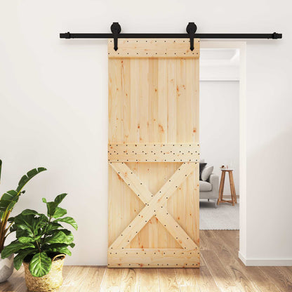 vidaXL Sliding Door Natural and Black 85 x 210 cm Solid Pine Wood