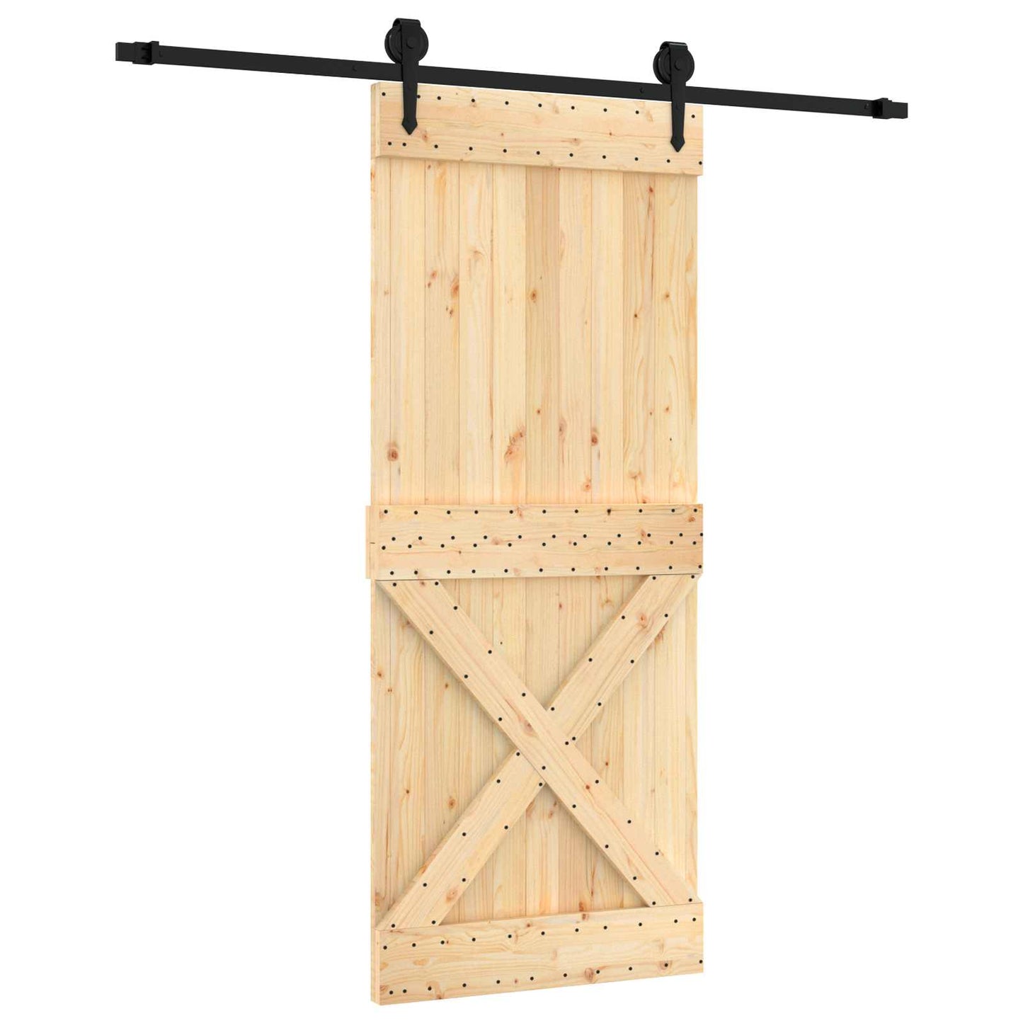 vidaXL Sliding Door Natural and Black 85 x 210 cm Solid Pine Wood