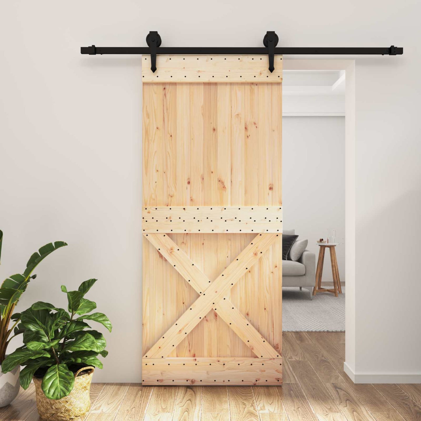 vidaXL Sliding Door Natural and Black 90 x 210 cm Solid Pine Wood
