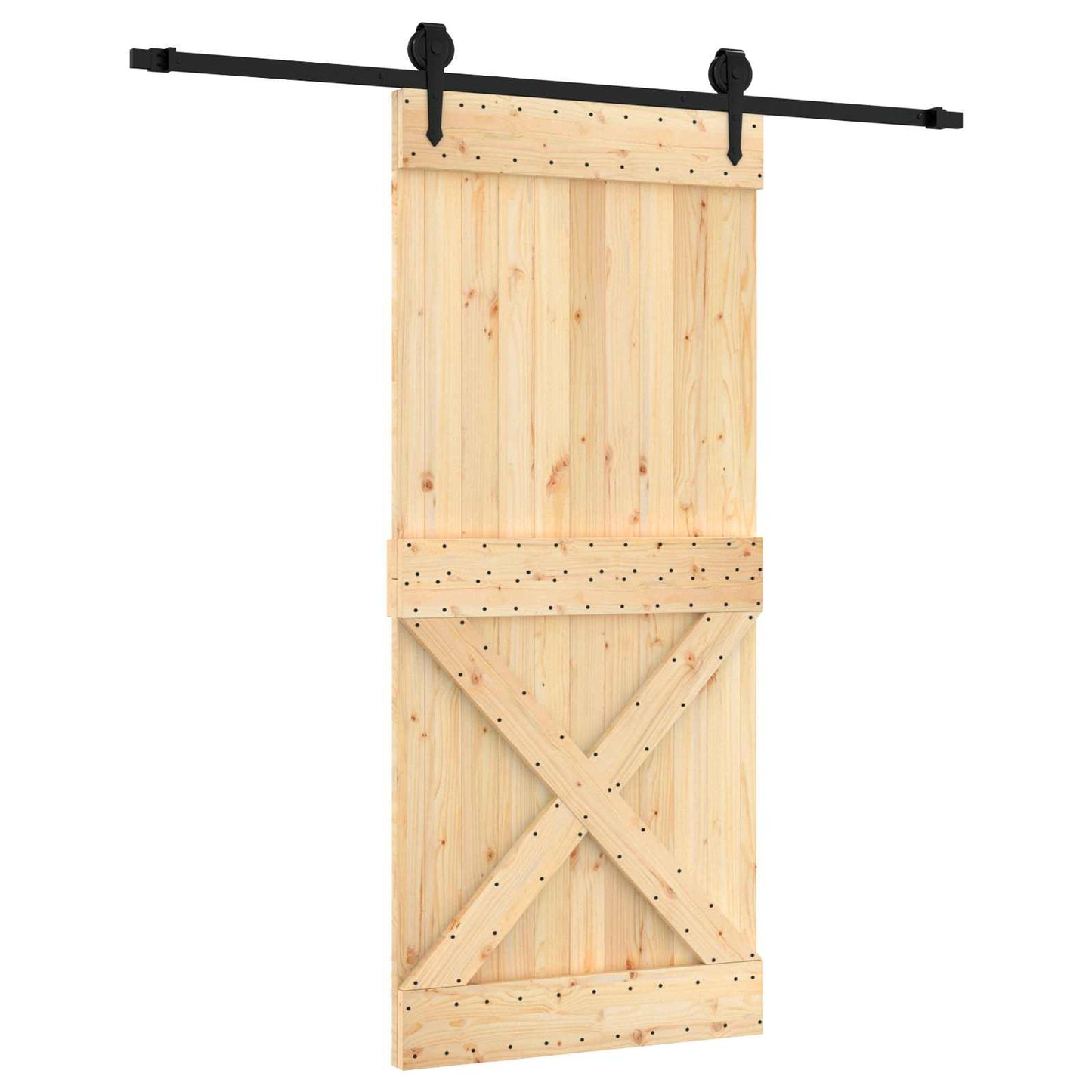 vidaXL Sliding Door Natural and Black 90 x 210 cm Solid Pine Wood