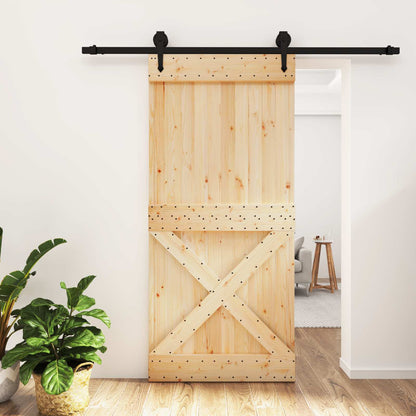 vidaXL Sliding Door Natural and Black 95 x 210 cm Solid Pine Wood