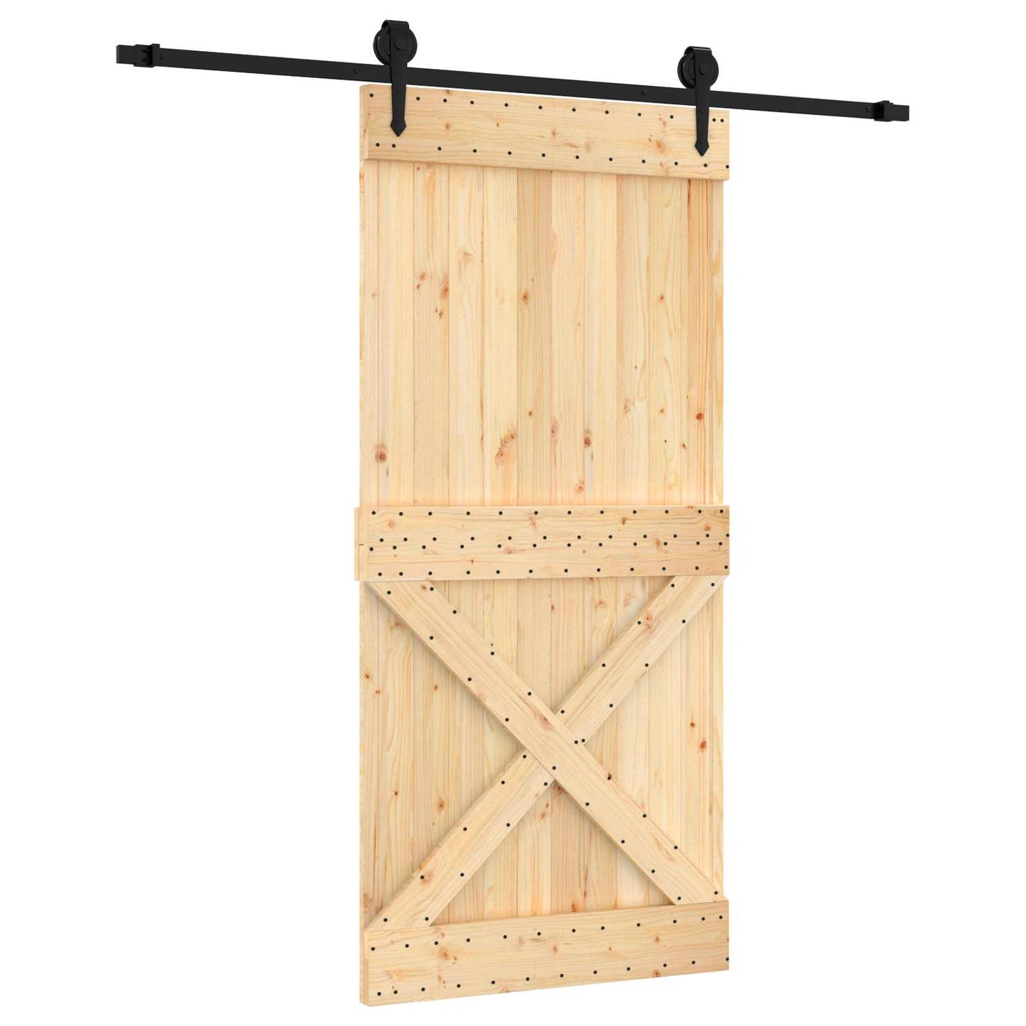 vidaXL Sliding Door Natural and Black 95 x 210 cm Solid Pine Wood