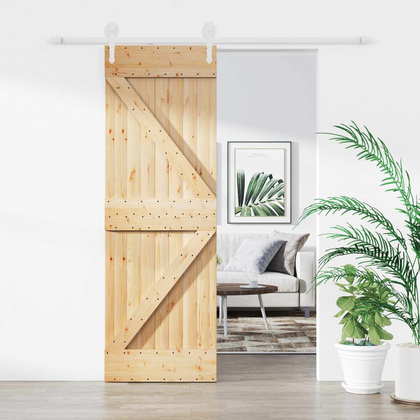 vidaXL Sliding Door Natural and White 70 x 210 cm Solid Pine Wood