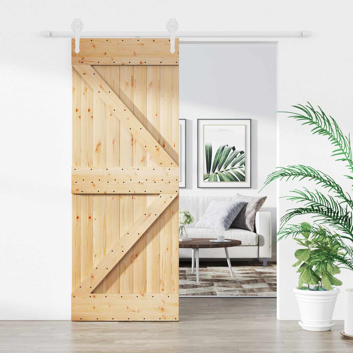 vidaXL Sliding Door Natural and White 85 x 210 cm Solid Pine Wood