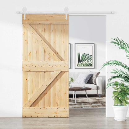 vidaXL Sliding Door Natural and White 95 x 210 cm Solid Pine Wood