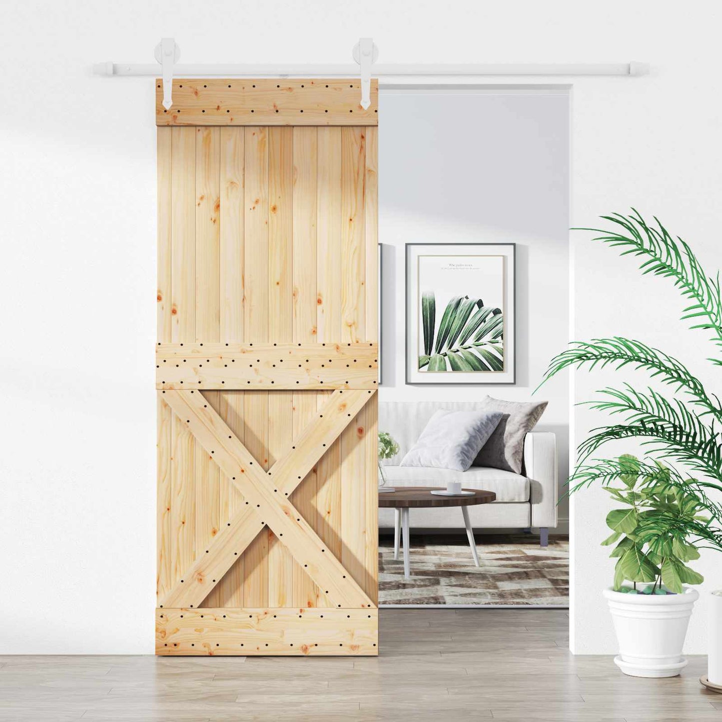 vidaXL Sliding Door Natural and White 90 x 210 cm Solid Pine Wood