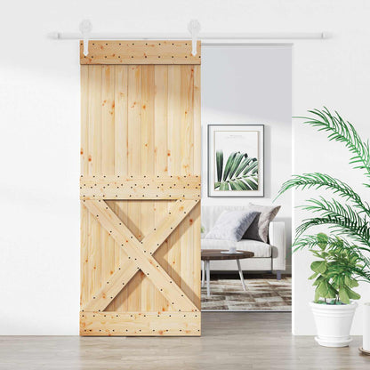 vidaXL Sliding Door Natural and White 100 x 210 cm Solid Pine Wood