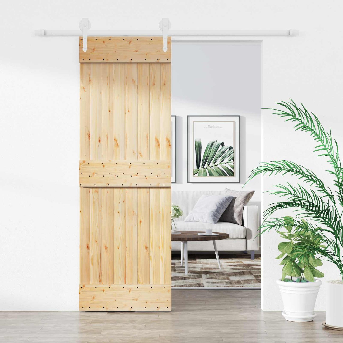vidaXL Sliding Door Natural and White 70 x 210 cm Solid Pine Wood