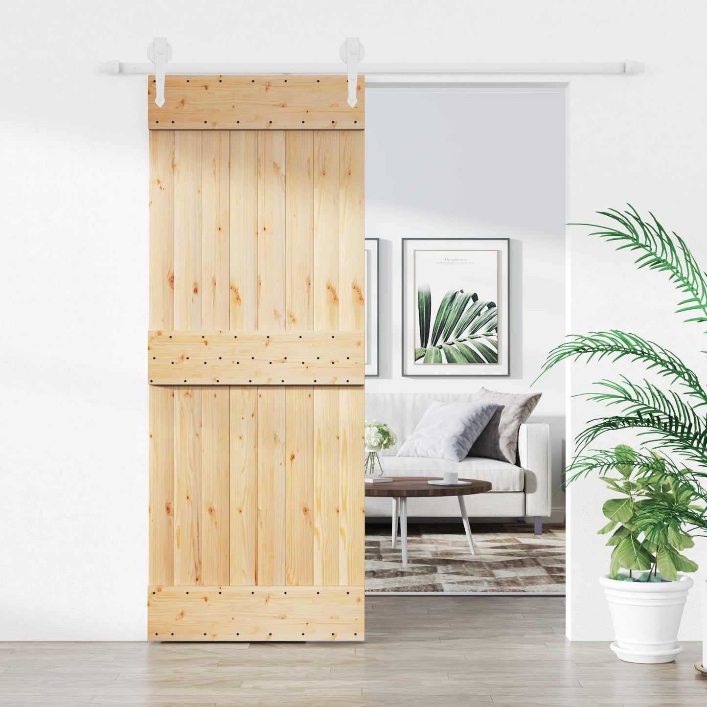 vidaXL Sliding Door Natural and White 80 x 210 cm Solid Pine Wood