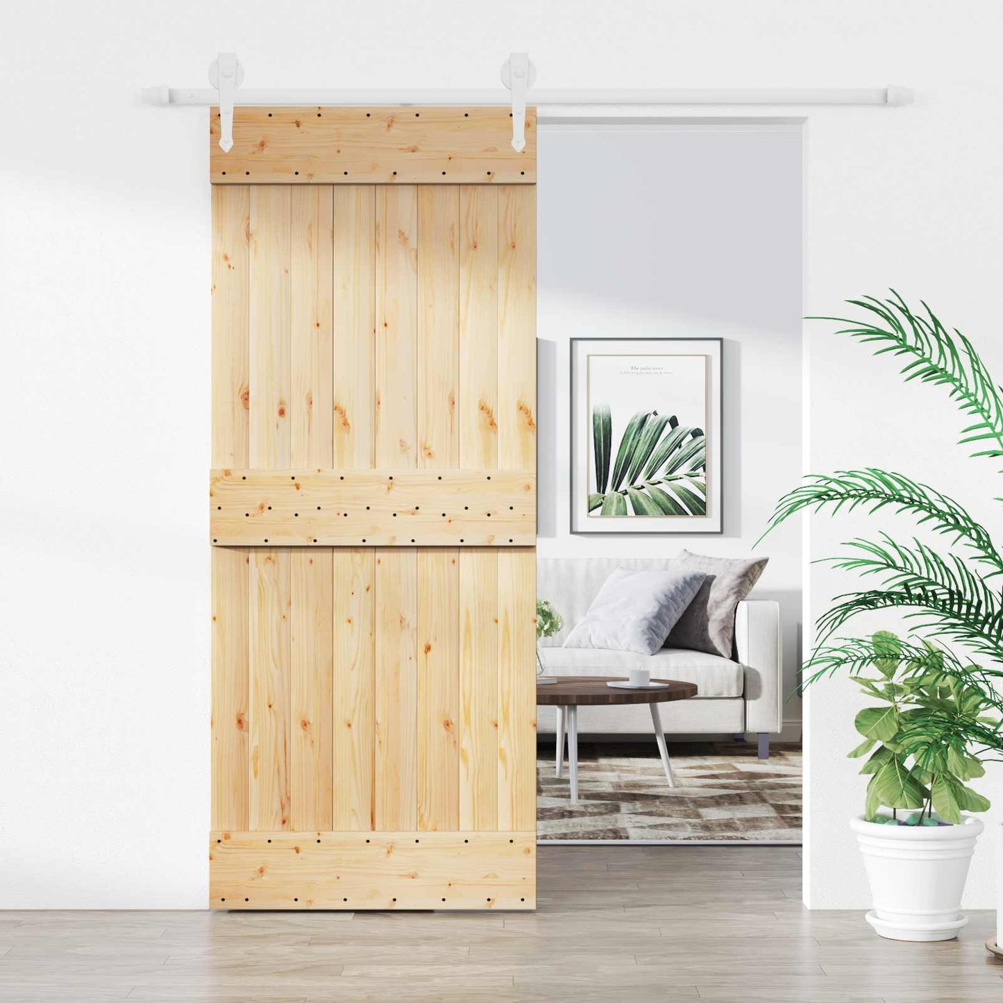 vidaXL Sliding Door Natural and White 85 x 210 cm Solid Pine Wood