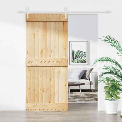 vidaXL Sliding Door Natural and White 90 x 210 cm Solid Pine Wood