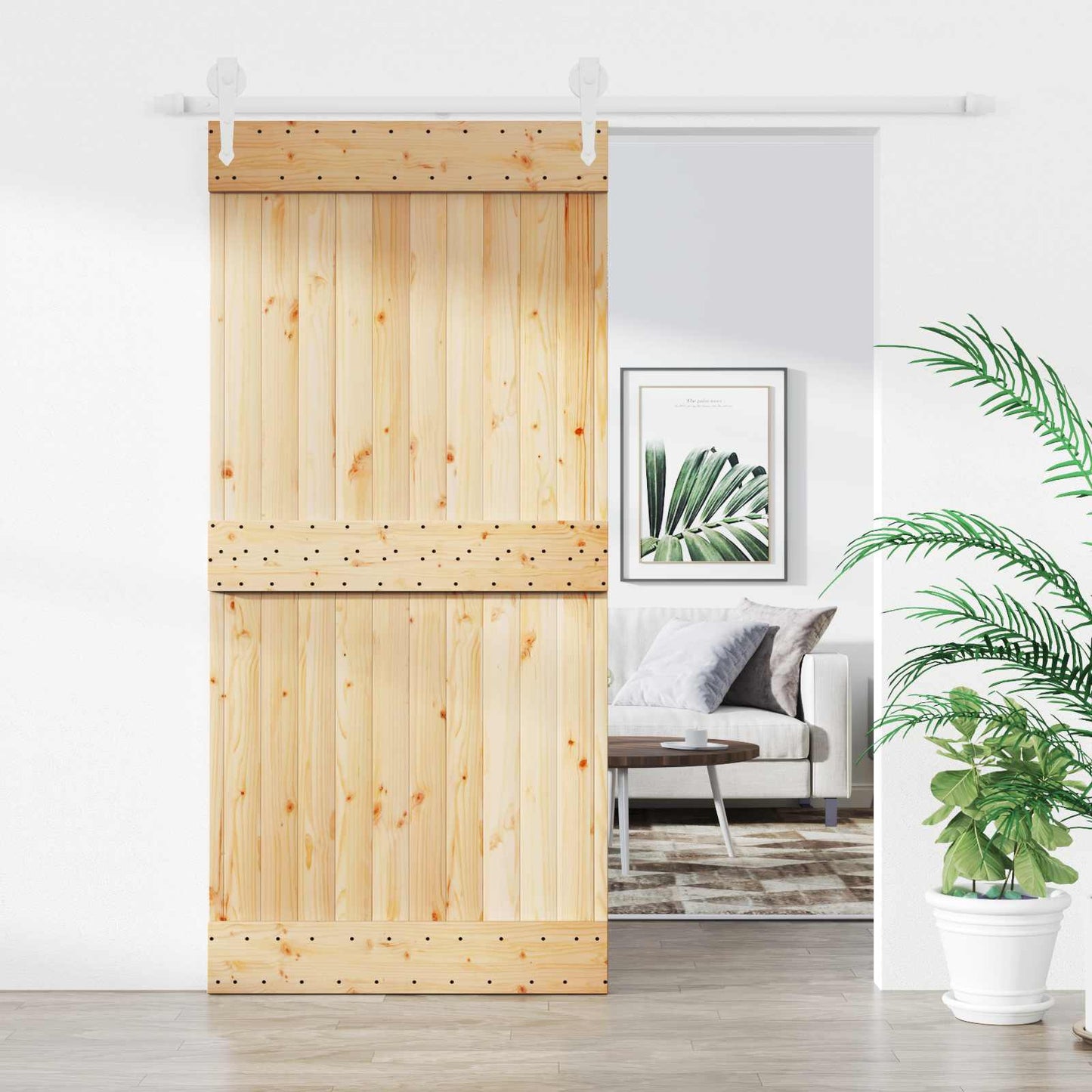 vidaXL Sliding Door Natural and White 95 x 210 cm Solid Pine Wood