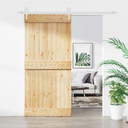 vidaXL Sliding Door Natural and White 95 x 210 cm Solid Pine Wood