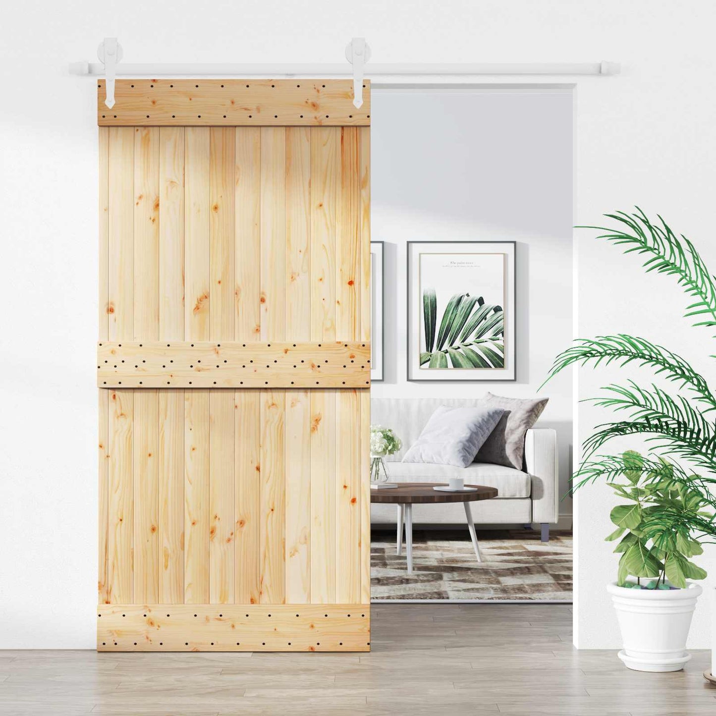 vidaXL Sliding Door Natural and White 100 x 210 cm Solid Pine Wood