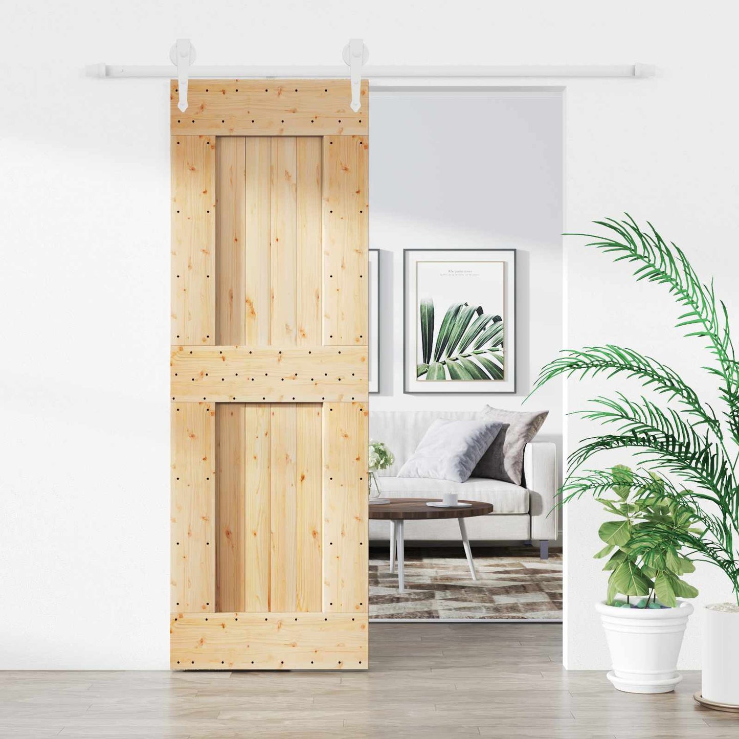 vidaXL Sliding Door Natural and White 70 x 210 cm Solid Pine Wood
