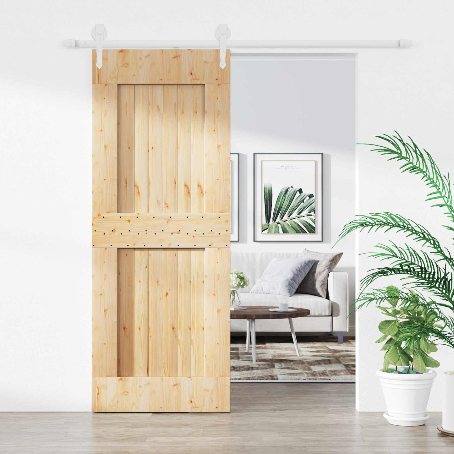 vidaXL Sliding Door Natural and White 80 x 210 cm Solid Pine Wood