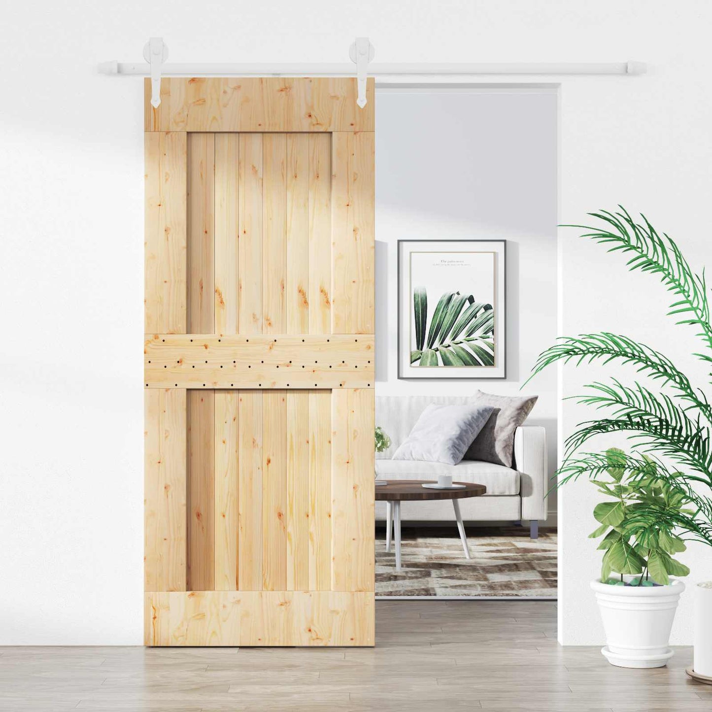 vidaXL Sliding Door Natural and White 85 x 210 cm Solid Pine Wood