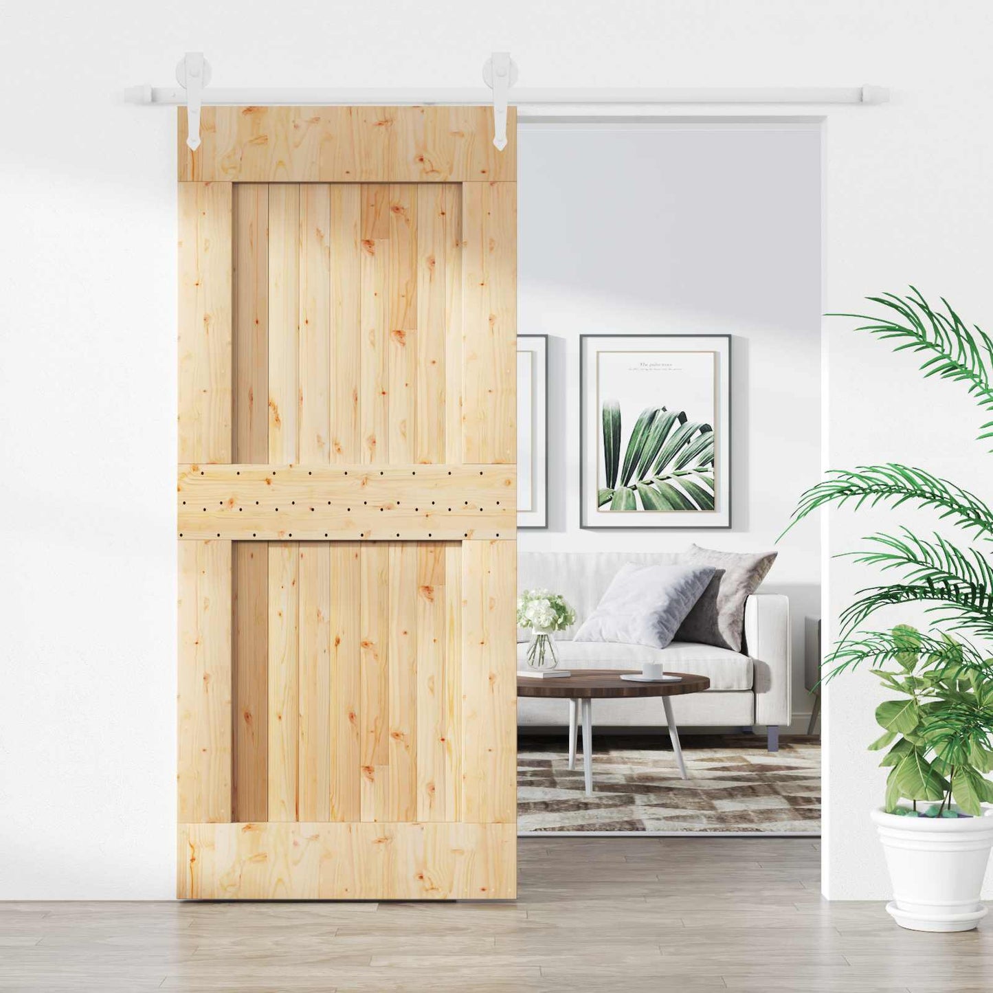vidaXL Sliding Door Natural and White 90 x 210 cm Solid Pine Wood