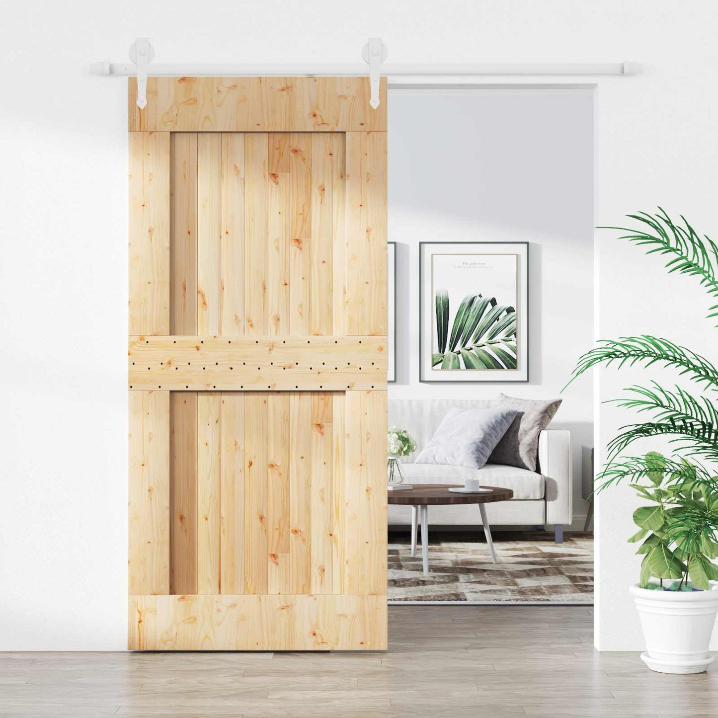 vidaXL Sliding Door Natural and White 95 x 210 cm Solid Pine Wood
