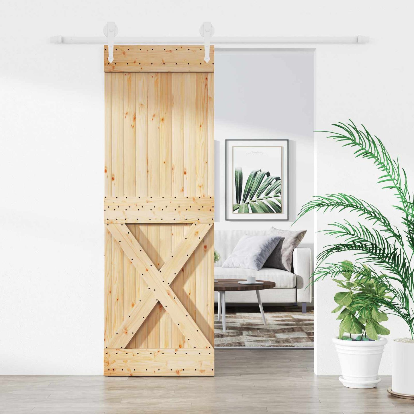 vidaXL Sliding Door Natural and White 70 x 210 cm Solid Pine Wood